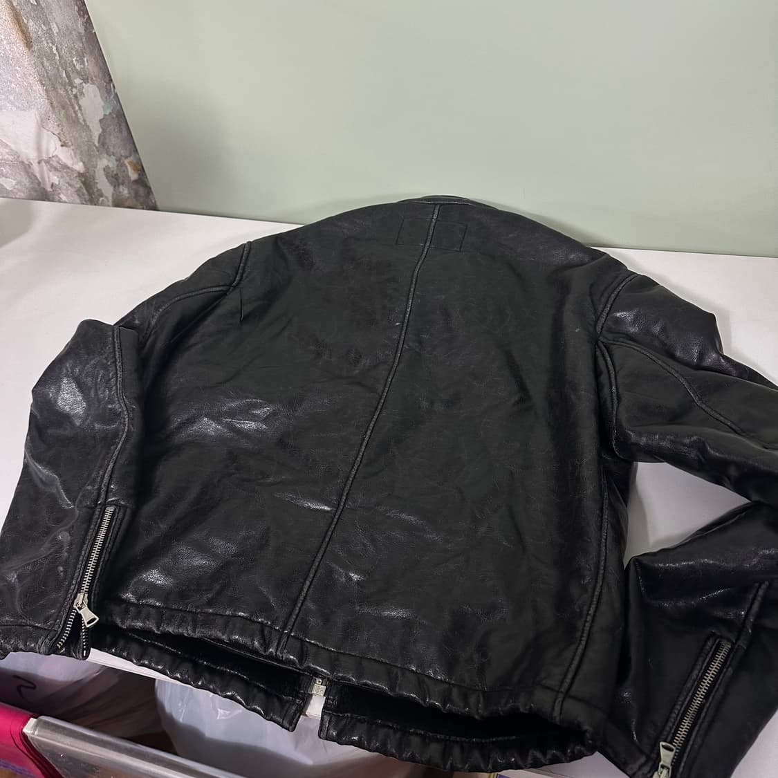 95 아르마니 진스 블랙 빈티지워시드 가죽자켓 상품이미지4