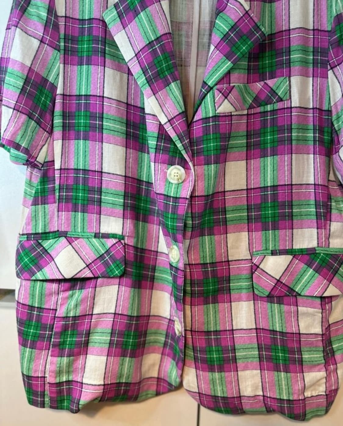 체크 반팔 오버핏린넨자켓 상품이미지2