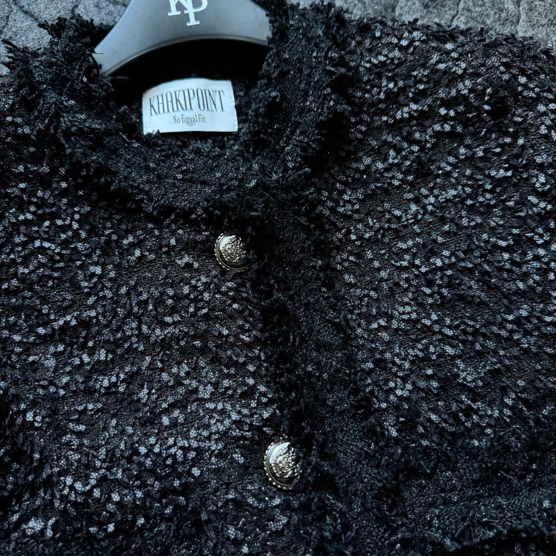 카키포인트 오버핏 엔티크 앤티크 블랙 롱 트위드 자켓 상품이미지5