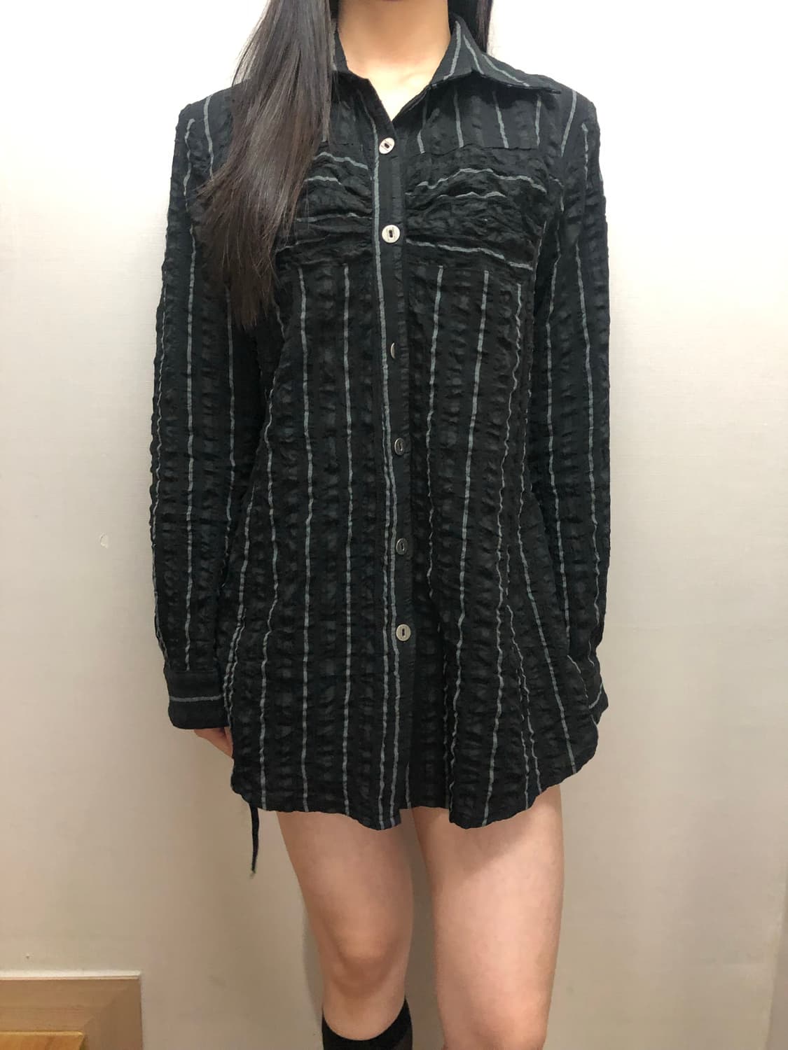 빈티지 블랙 스트라이프 셔링 셔츠 상품이미지1
