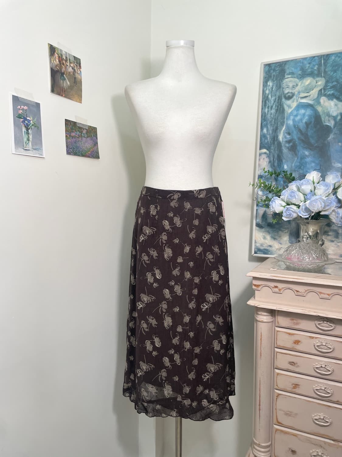 purple brown oriental flower ruffle skir 상품이미지1