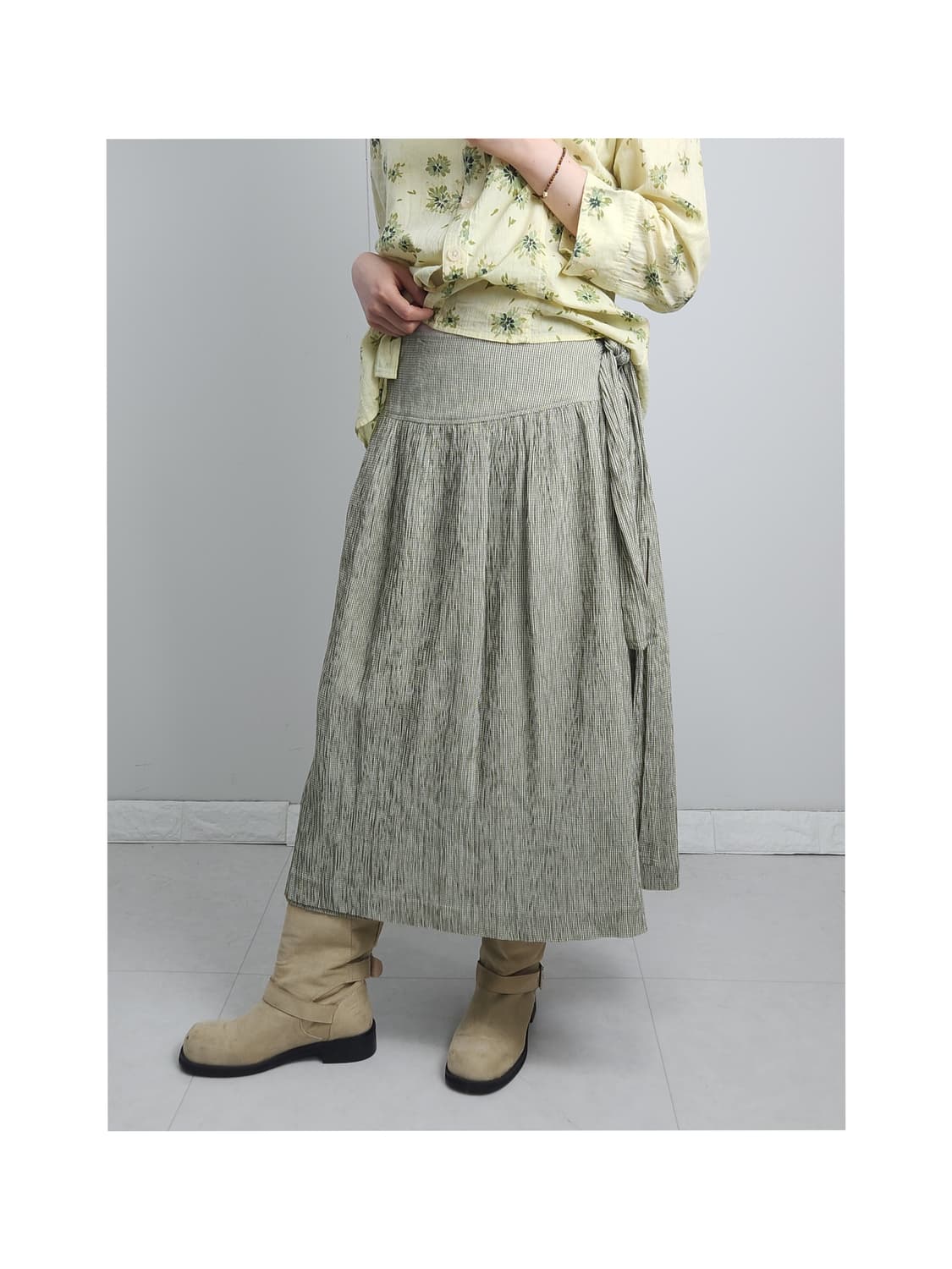 잔체크 랩 롱 스커트 상품이미지1