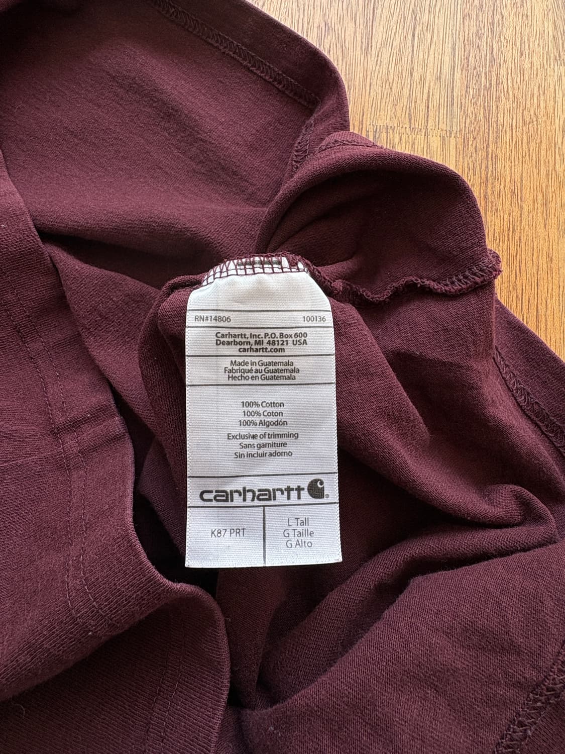 칼하트 K87 버건디 포켓 반팔티 상품이미지6