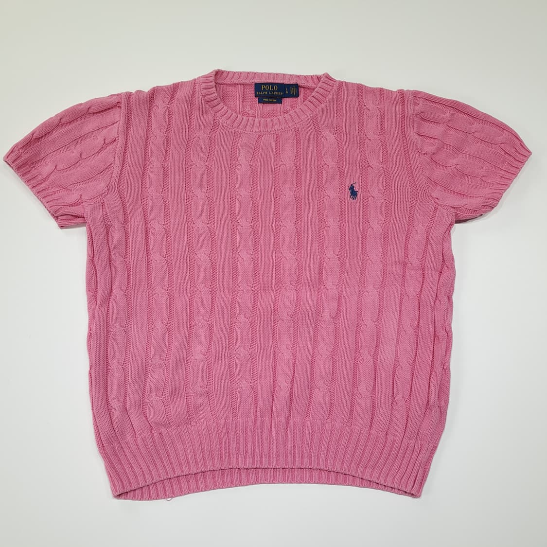 CL277 L 폴로 피마코튼 케이블 반팔 핑크 니트 스웨터 상품이미지1