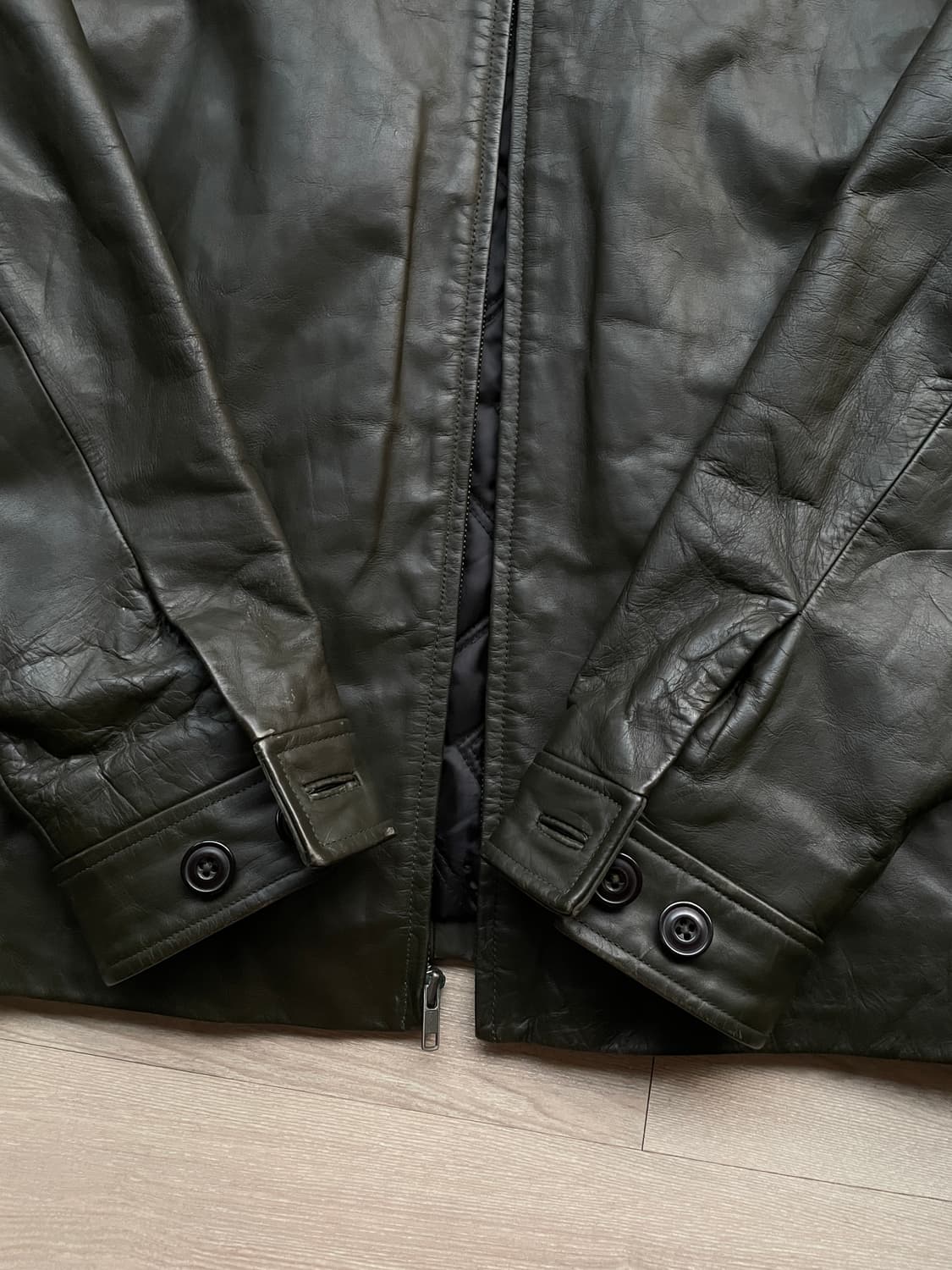 90s 올드갭 레더 자켓 다크 그린 상품이미지4