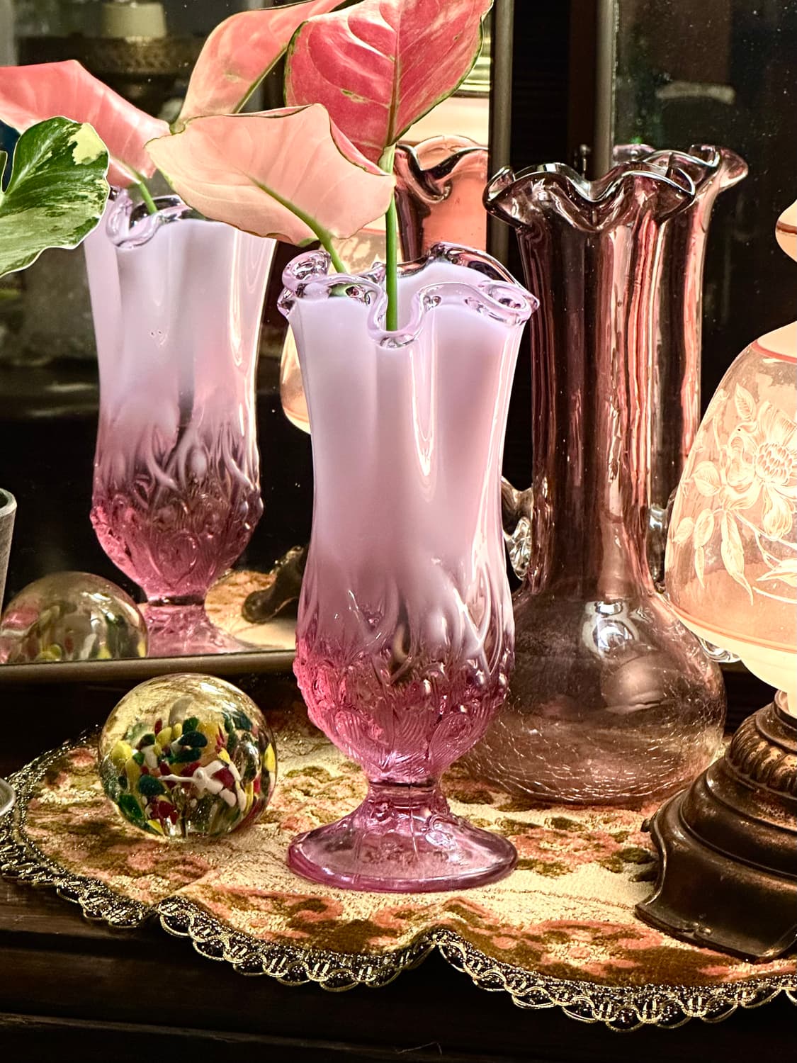 미국 빈티지 펜톤 아트글라스 핑크 오팔레센트 유리 화병 상품이미지1