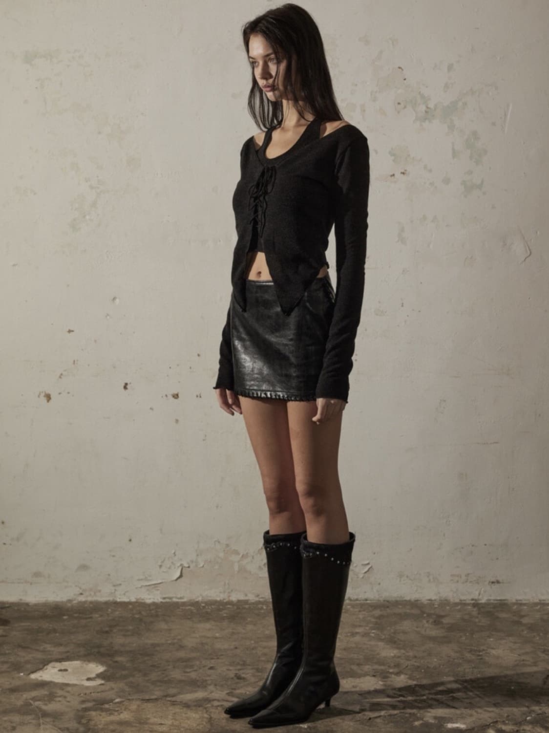 보헤미안서울 스티치 레더 스커트 상품이미지5