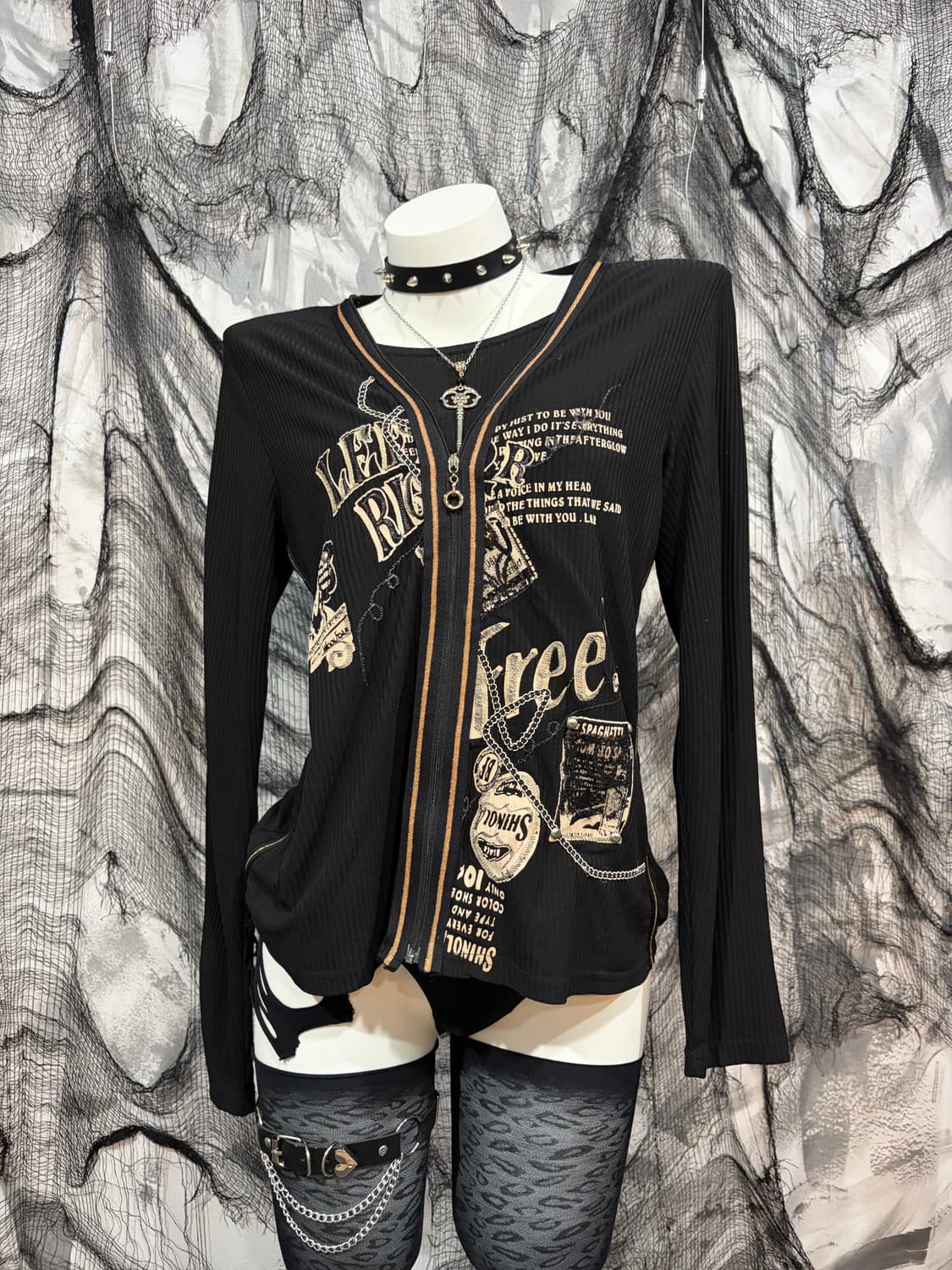 Y2K Printing chain zipper Layered sleeve 상품이미지5