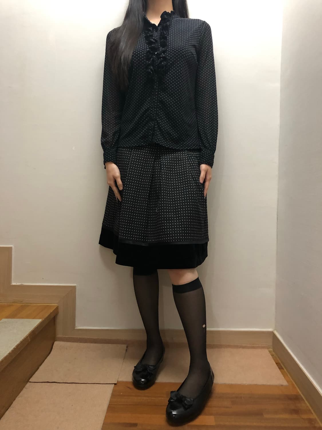 빈티지 블랙 도트 미디 스커트 상품이미지7