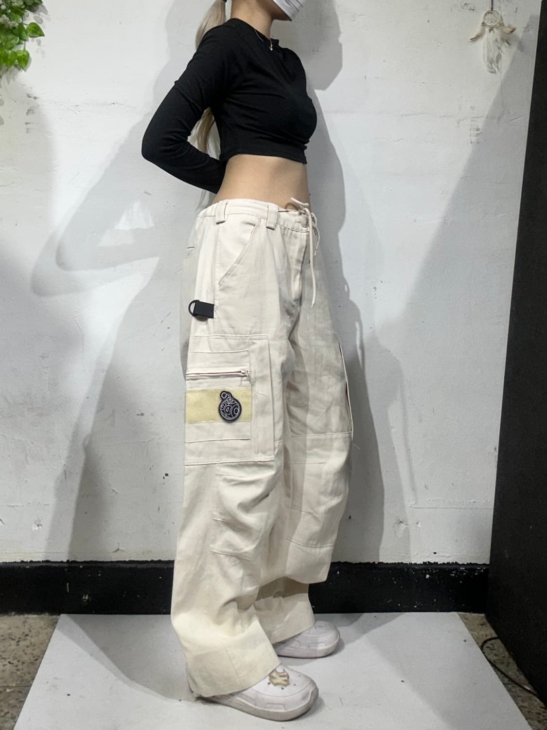 빈티지 오드볼스클럽 베이지 빅 포켓 카고 바지 와이드 힙합 팬츠  상품이미지1