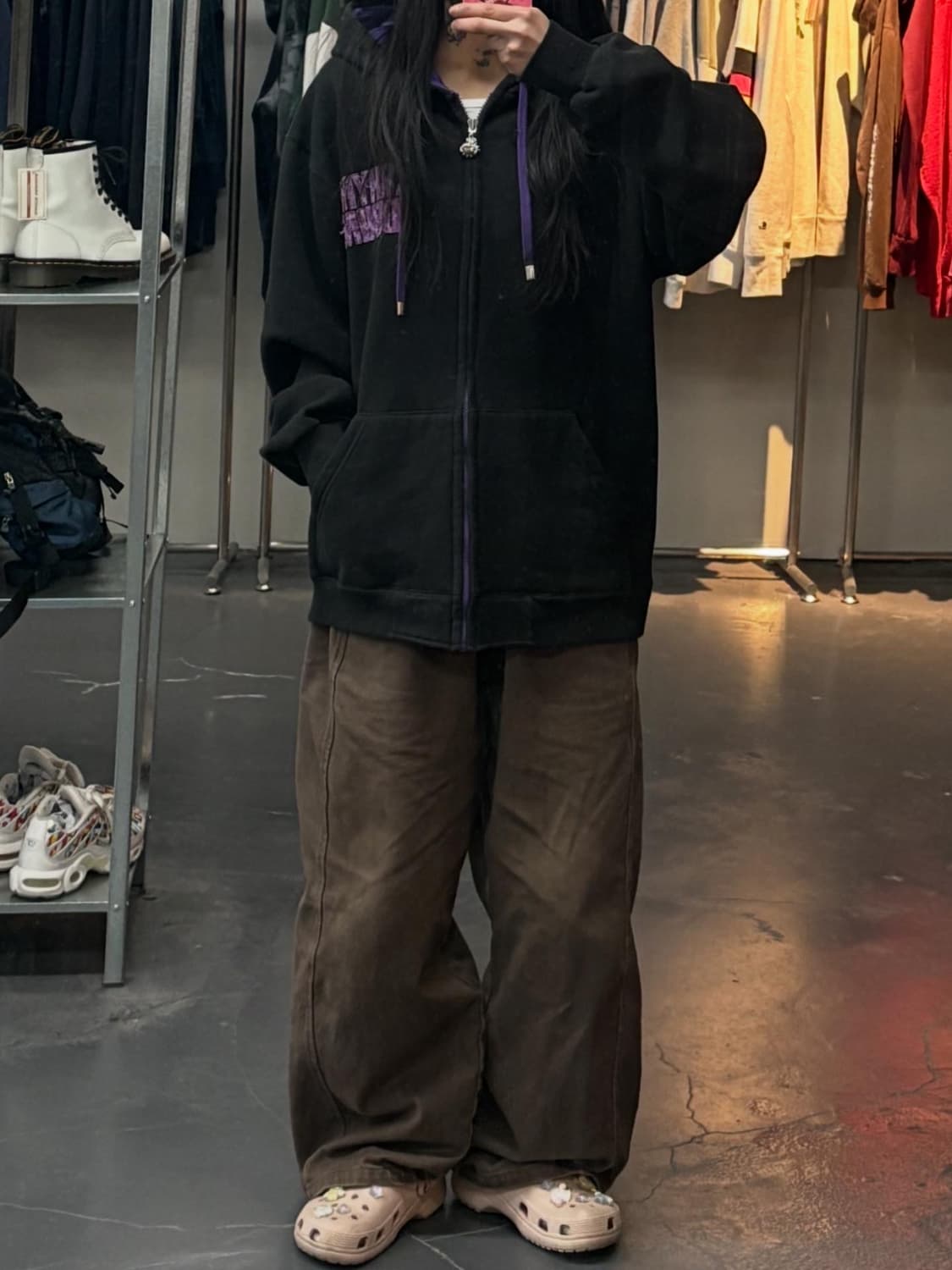 빈티지 퍼플로고 블랙 후드집업 A3313 상품이미지1