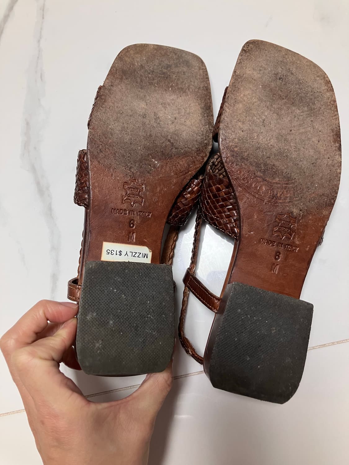 sesto meucci 가죽 스트랩 샌들 우븐 힐 made in itay 상품이미지3