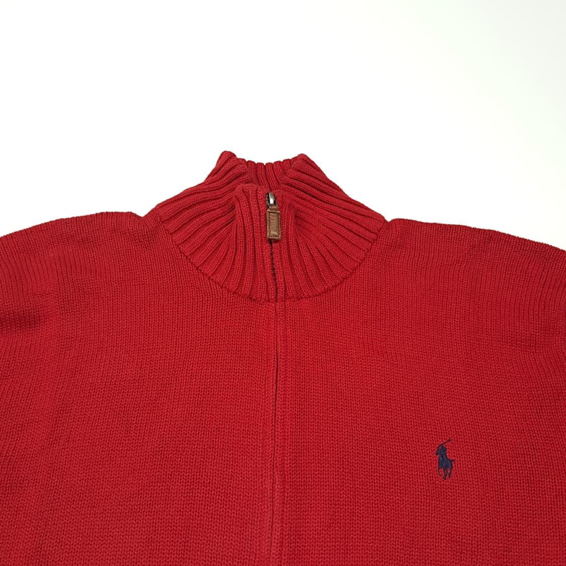 CL028 폴로 코튼 레더풀러 네이비포니 레드 풀집업 니트 스웨터 상품이미지2