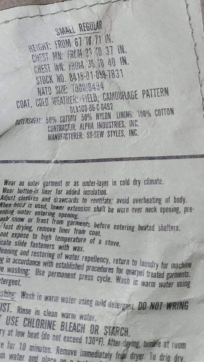 미 오리지널 얼룩이 M65 상품이미지7