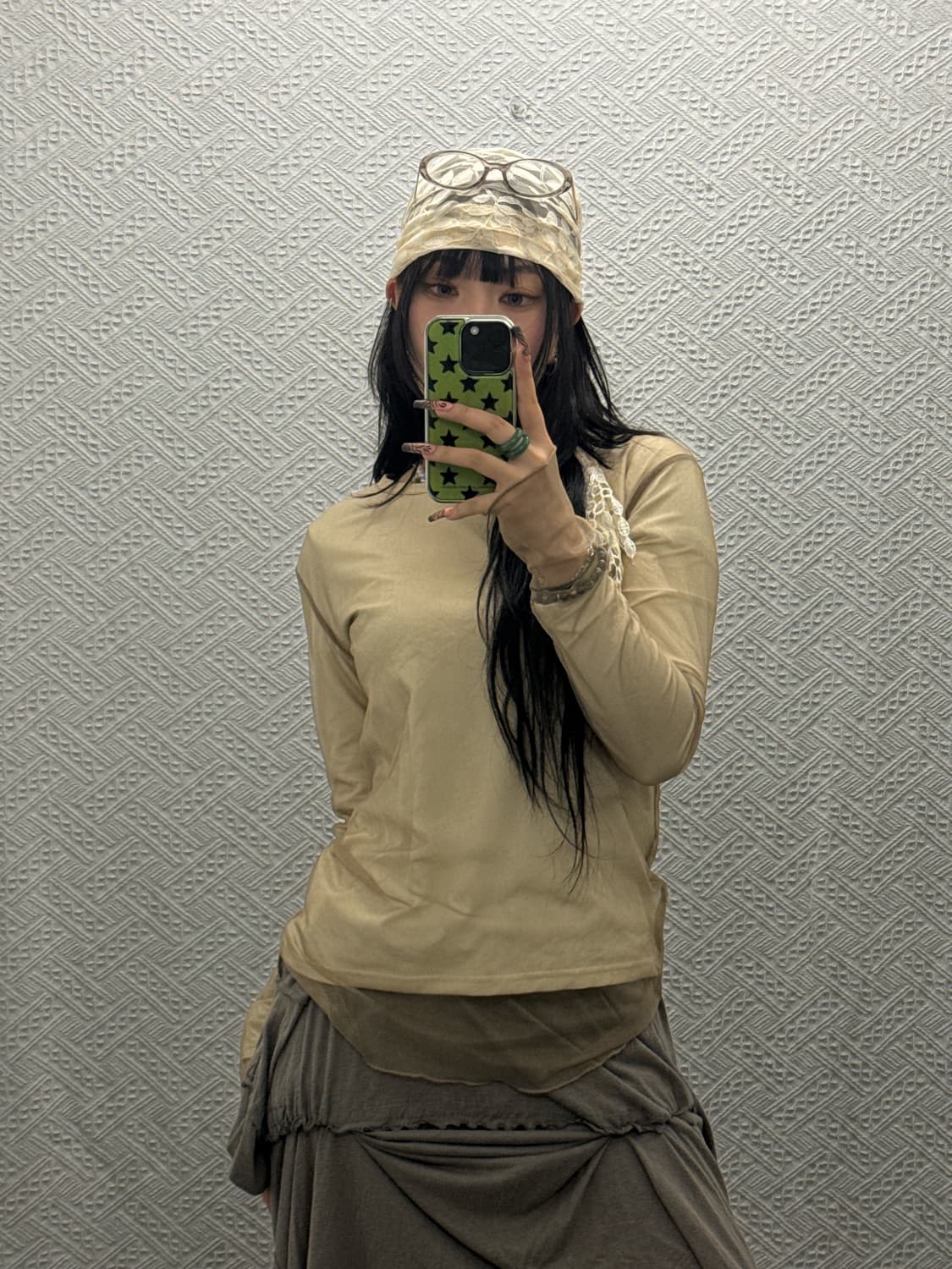 빈티지 시어 시스루 레이어드 블라우스 롱슬리브 K0287 상품이미지2