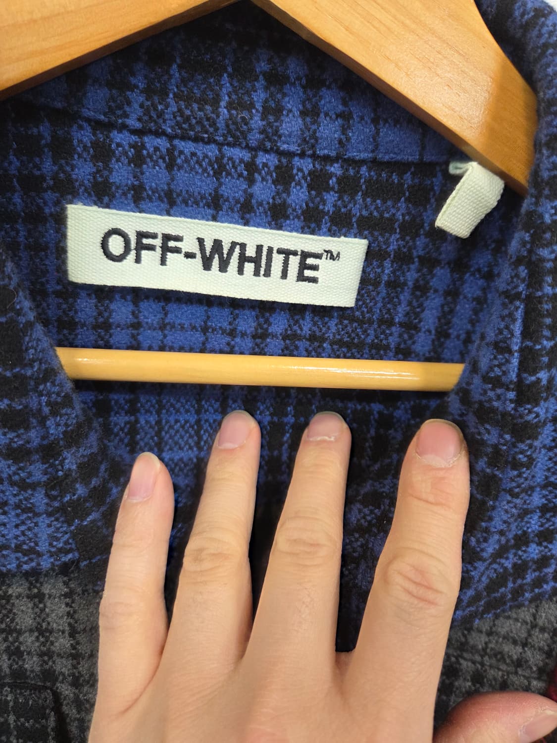 오프화이트 패치워크 플란넬 울 체크 셔츠자켓 L 상품이미지3