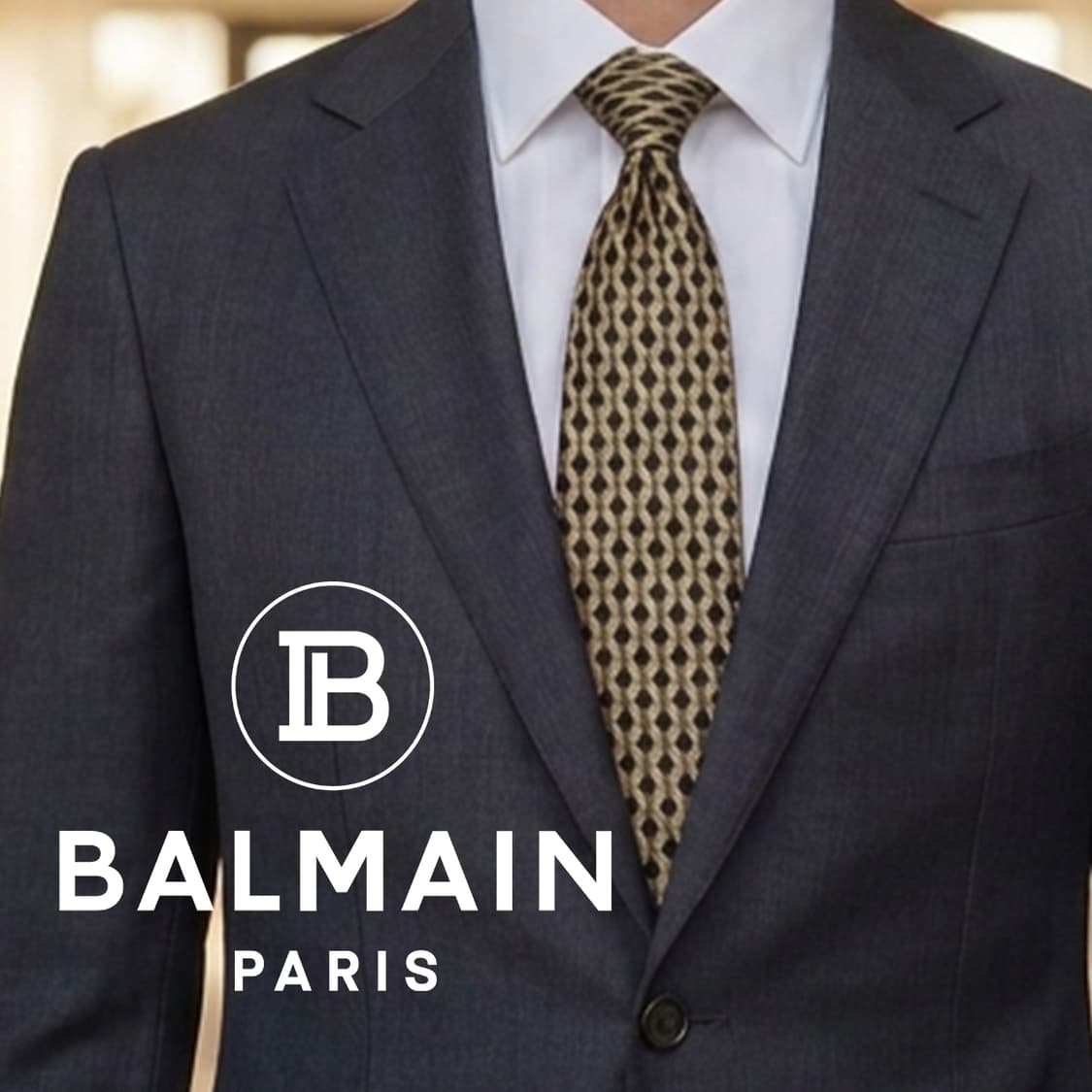 피에르 발망 실크 브라운 기하 패턴 넥타이 9.8cm A+등급 K2574 상품이미지1