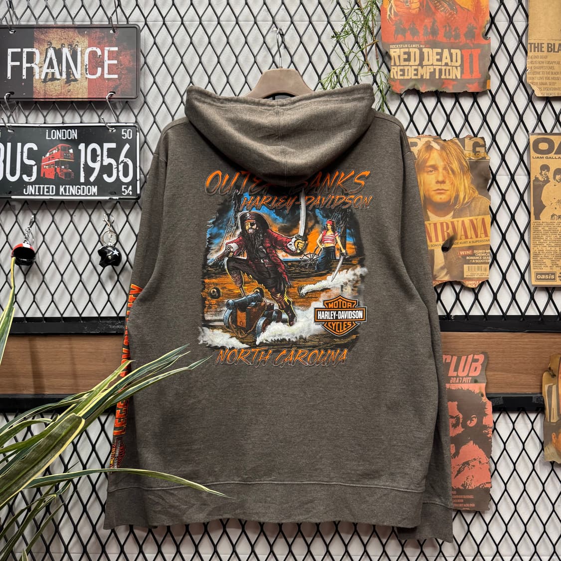 할리데이비슨 후드 집업 후면 아우터 뱅크스 해적 프린팅 포인트 차콜 상품이미지1