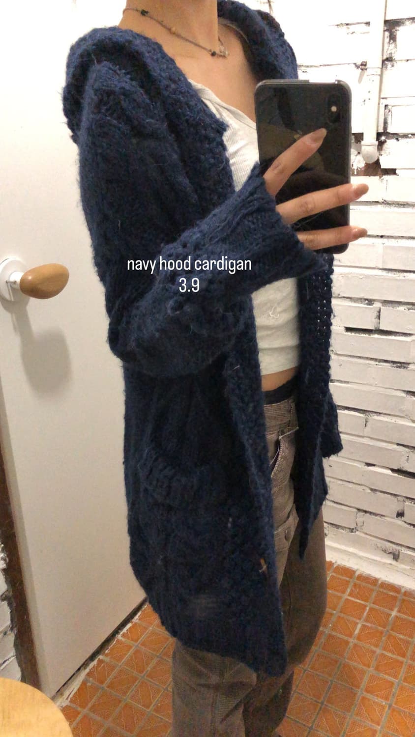 네이비 후드 니트 가디건 상품이미지1