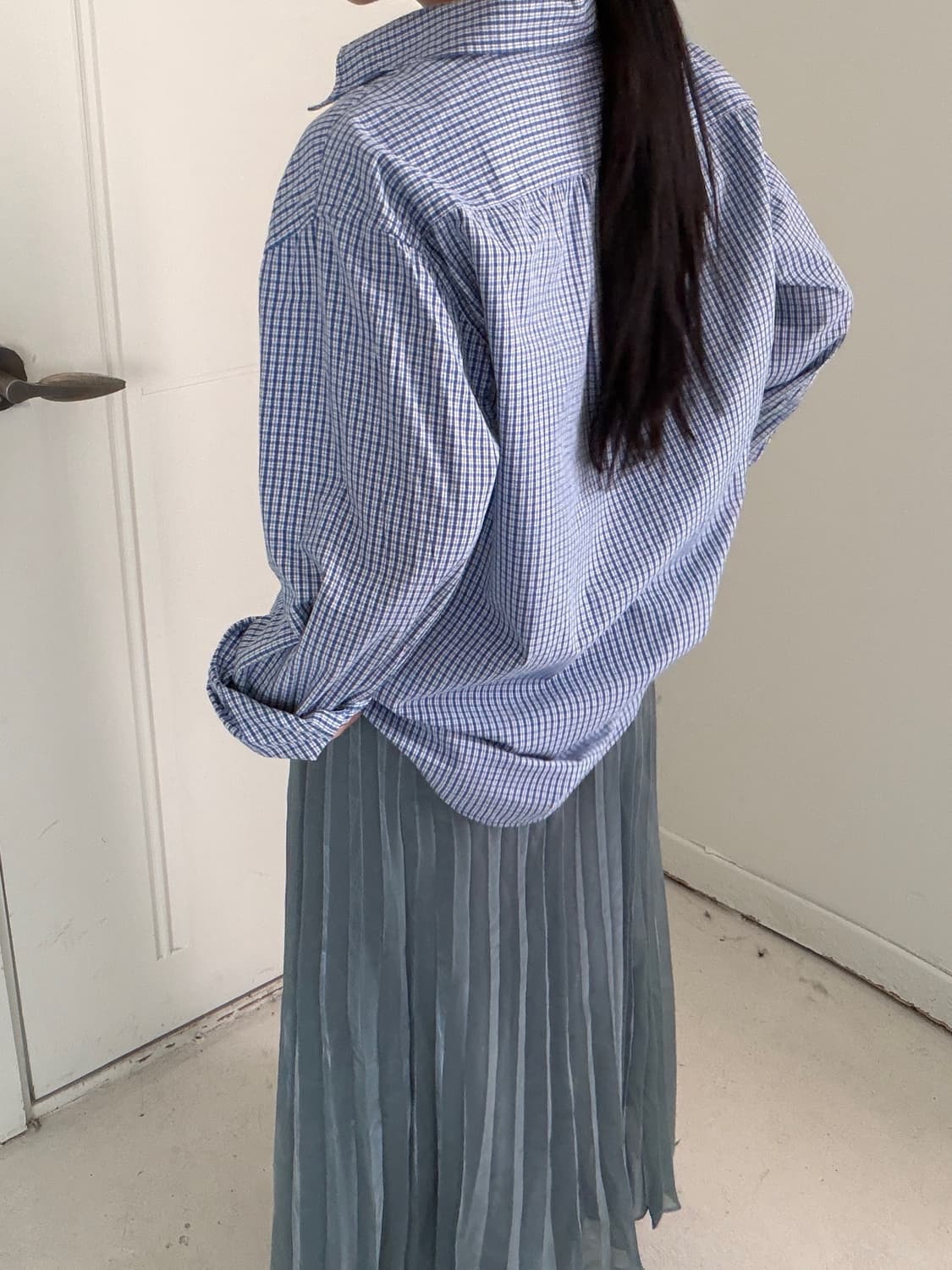 일본빈티지 컨버스 블루 체크셔츠 상품이미지1