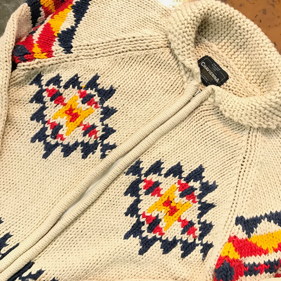 일본 빈티지 나바호 패턴 니트 집업 코위찬 남성 105 사이즈  상품이미지4