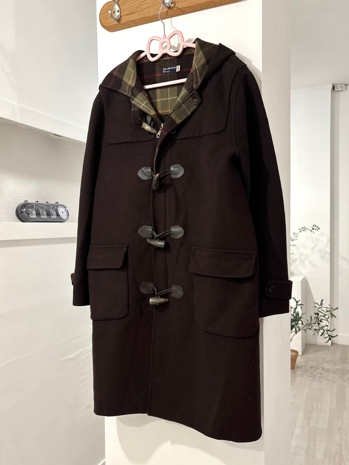 게스 진브라운 체크안감 떡볶이 코트 상품이미지4