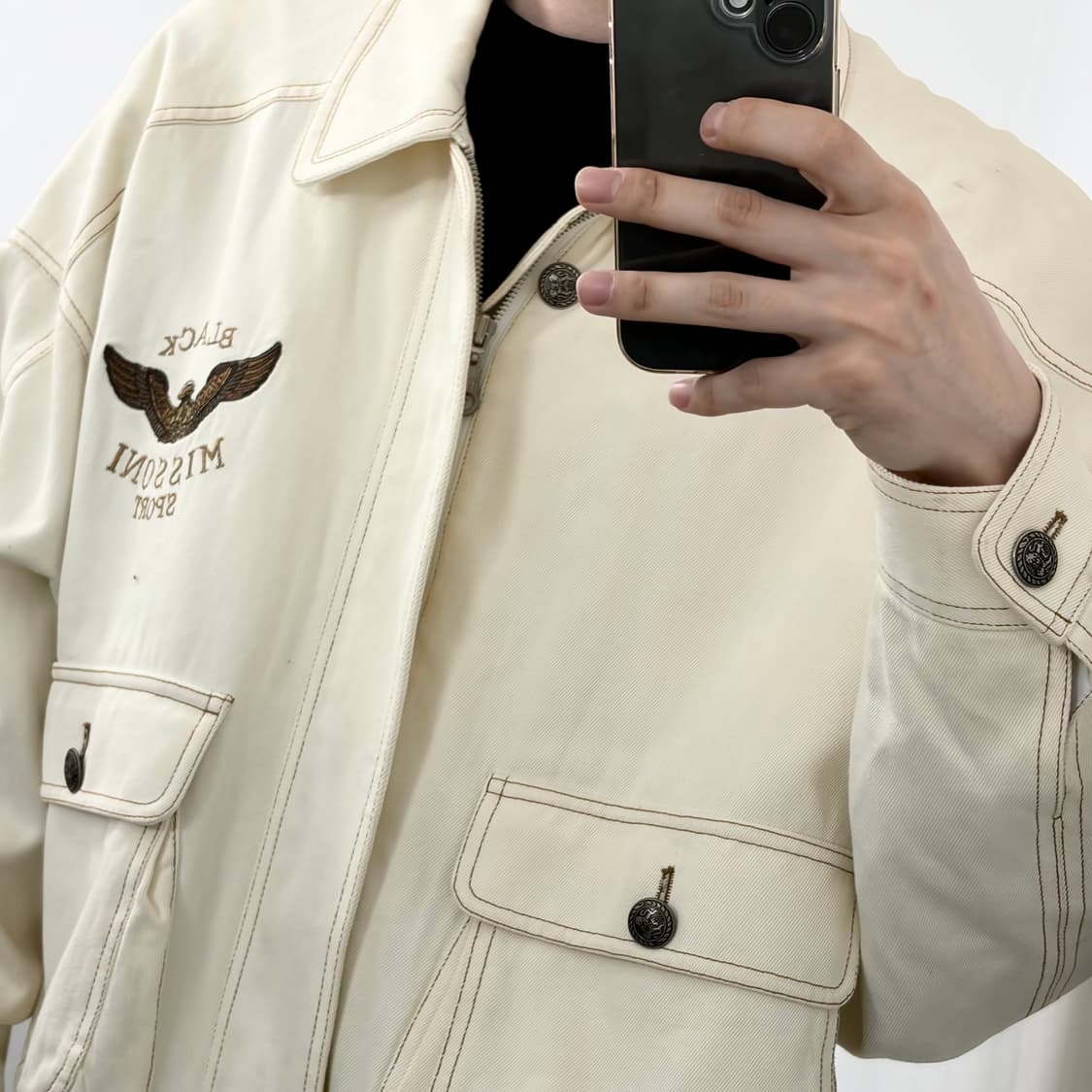 미쏘니 90s 엠브로이더리 코튼 봄버 자켓 상품이미지4