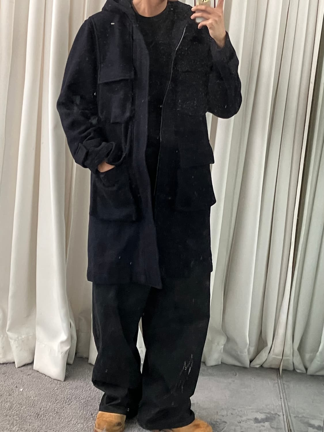 JPN VTG 빈티지 네이비 울 후드 코트 L 상품이미지6