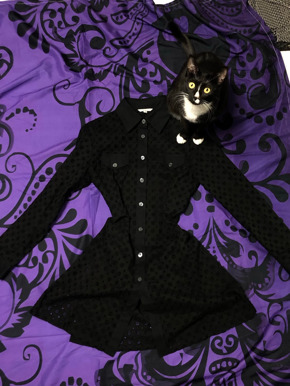 New 완전레어다냥! 대대장템 레이어드 그런지 펀칭 블랙 롱 셔츠원피스 상품이미지1