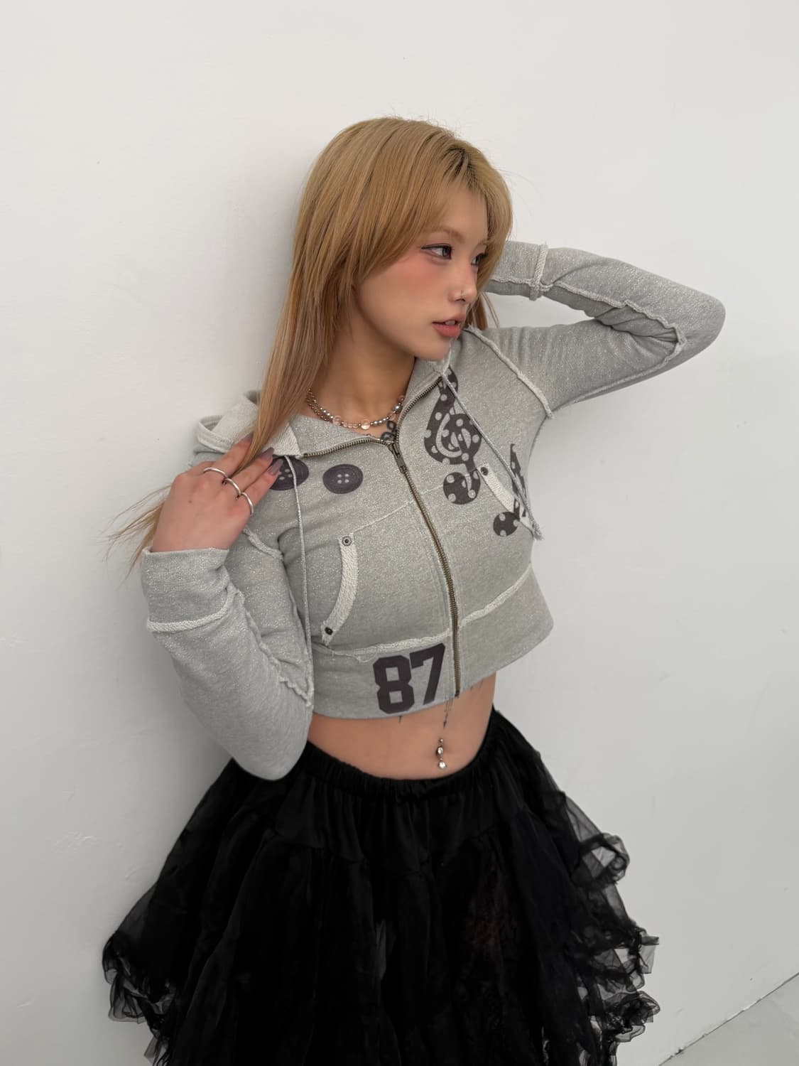 도트 음표 프린팅 슬림 후드집업  상품이미지1