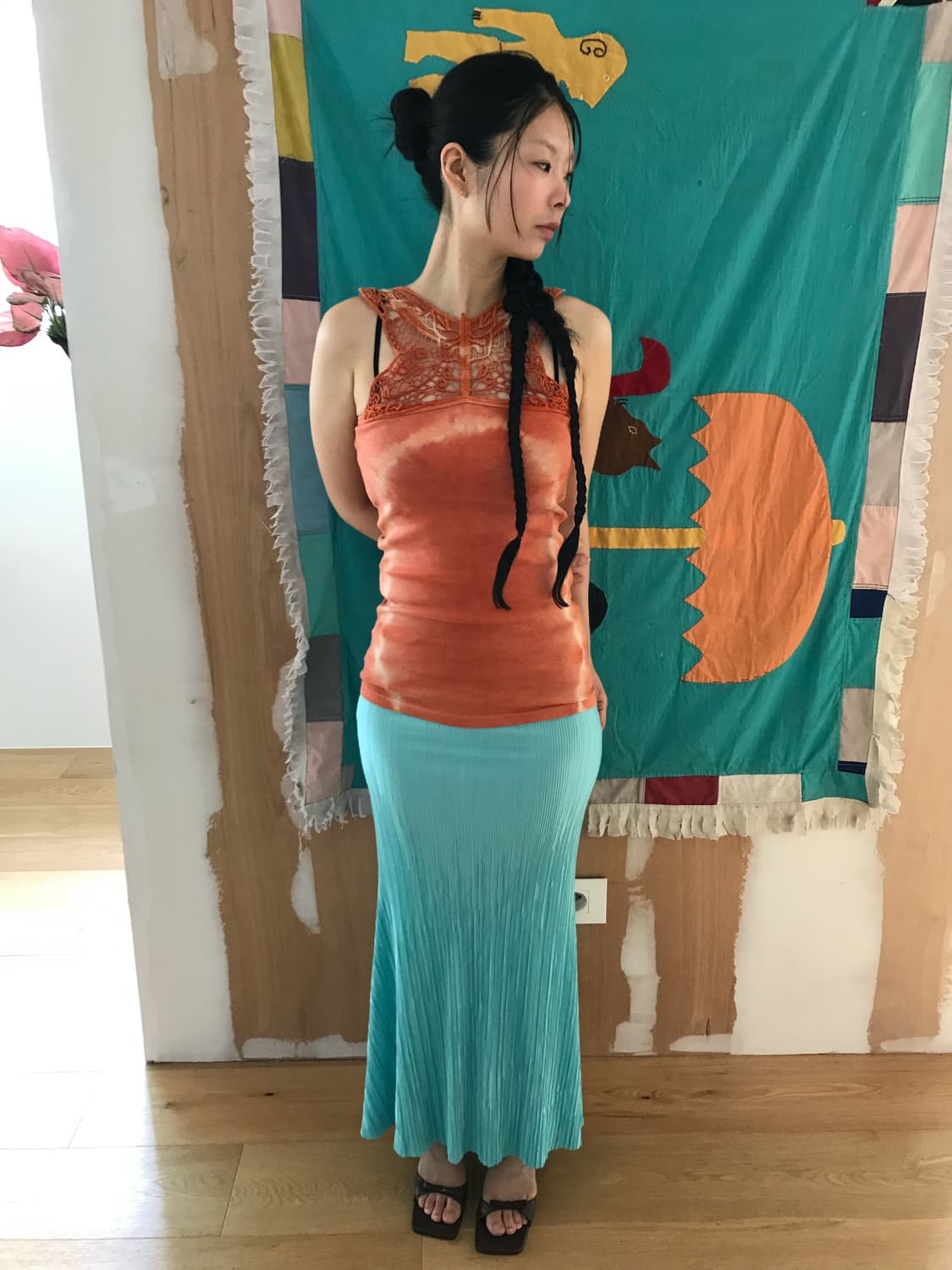 vintage mint pleats skirt 상품이미지2
