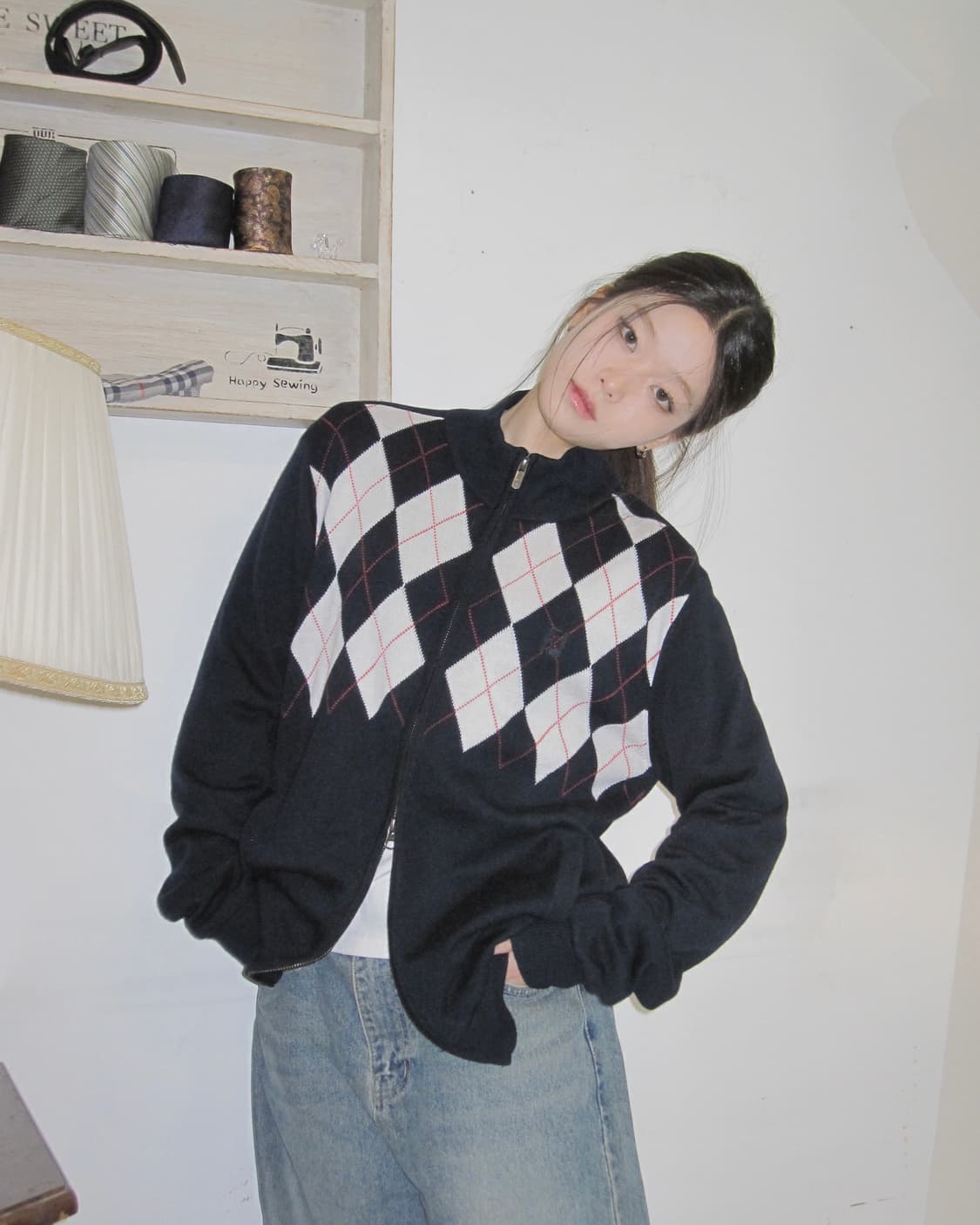 풋조이 아가일 니트 집업 상품이미지3