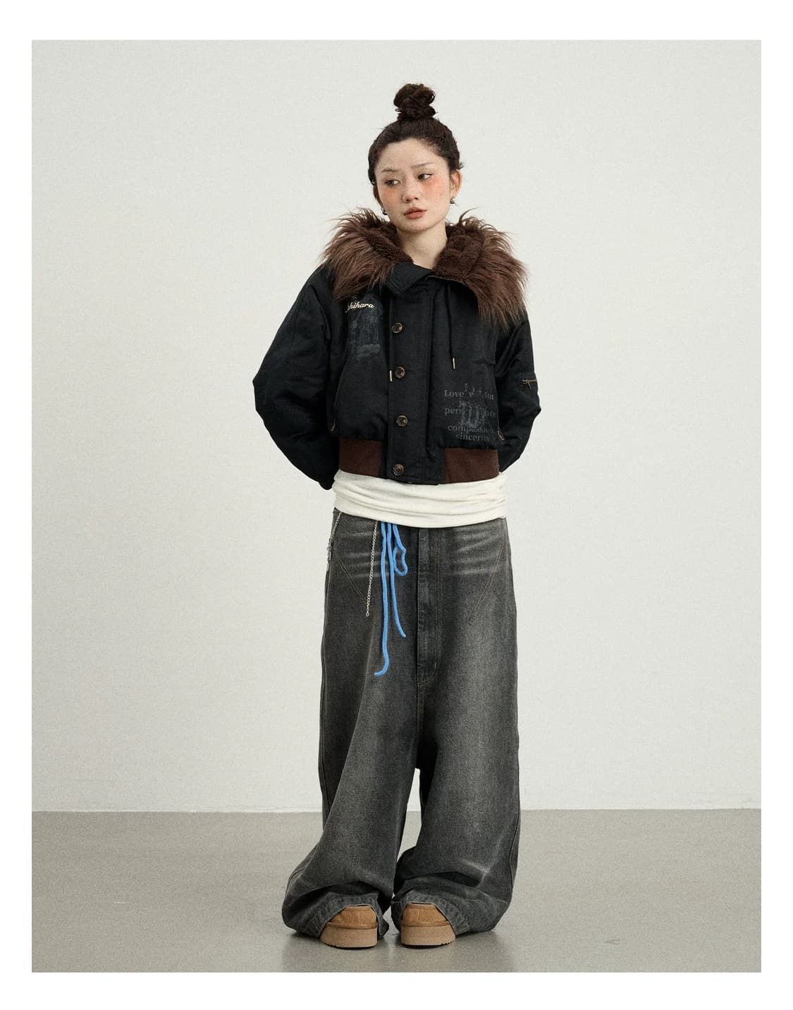 아치하라 퍼 후드 숏패딩 m 상품이미지1