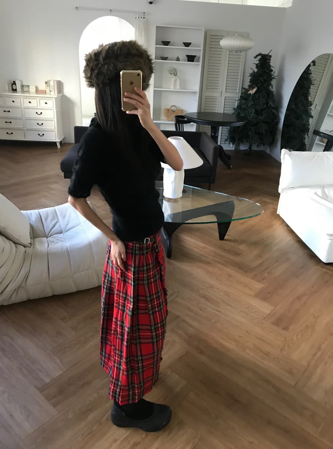 vintage check pattern wrap skirt (29inch 상품이미지1