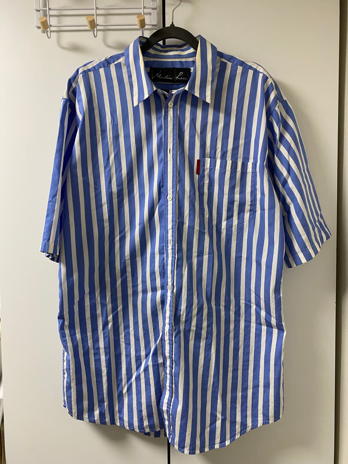 [오혁 착용]마틴로즈 18ss 오버사이즈 롱셔츠 블루 스트라이프 S 상품이미지4