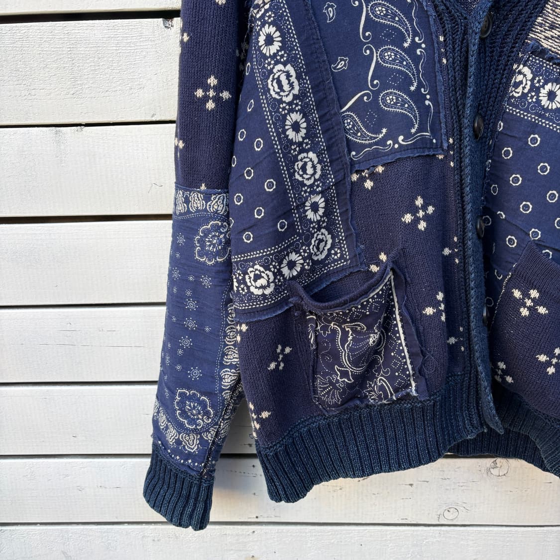 Polo 폴로 데님앤서플라이 페이즐리 패치워크 숄카라 니트 가디건 상품이미지4