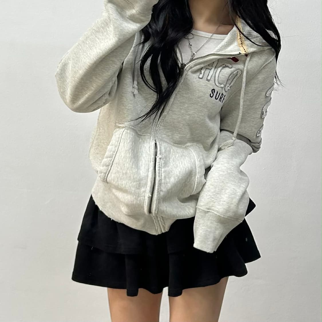 홀리스터 y2k 연그레이 올드스쿨 스웻 후드집업 희귀져지(S) 상품이미지1