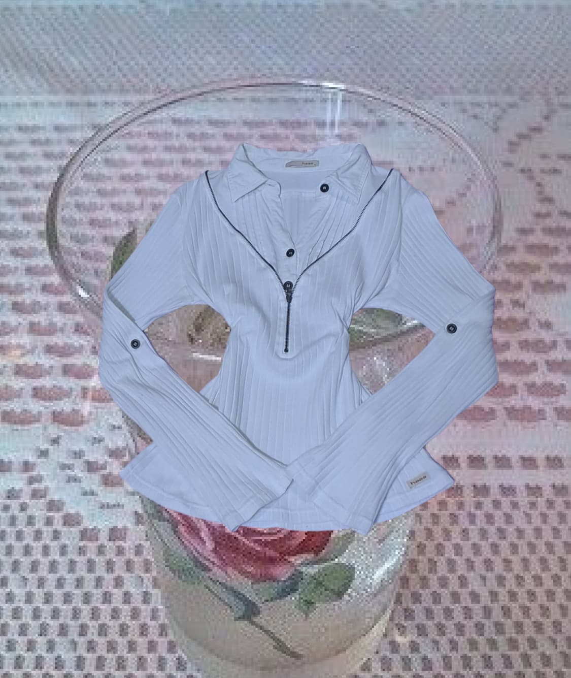 공겜여주 긱시크 y2k 골지 화이트 레이어드 셔츠 롱슬리브 상품이미지1