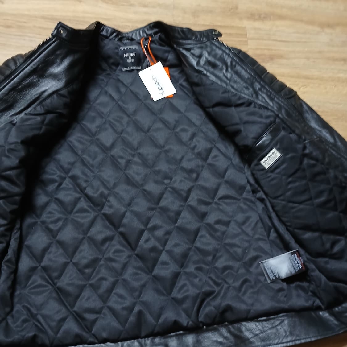 택붙은 미사용 SUPERDRY 슈퍼드라이 가죽 퀄팅 바이크 자켓 상품이미지7