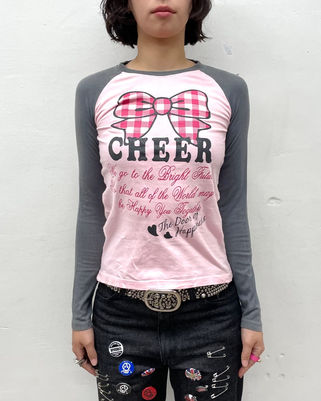 CHEER Checkered Ribbon Lovely Long-Sleev 상품이미지2