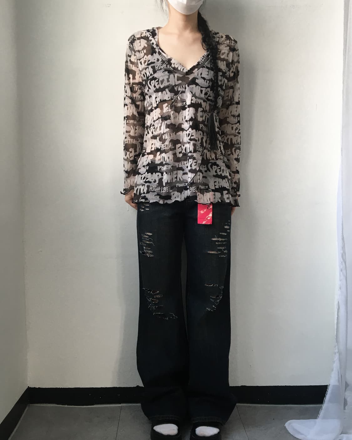 Lettering printing mesh top 상품이미지4