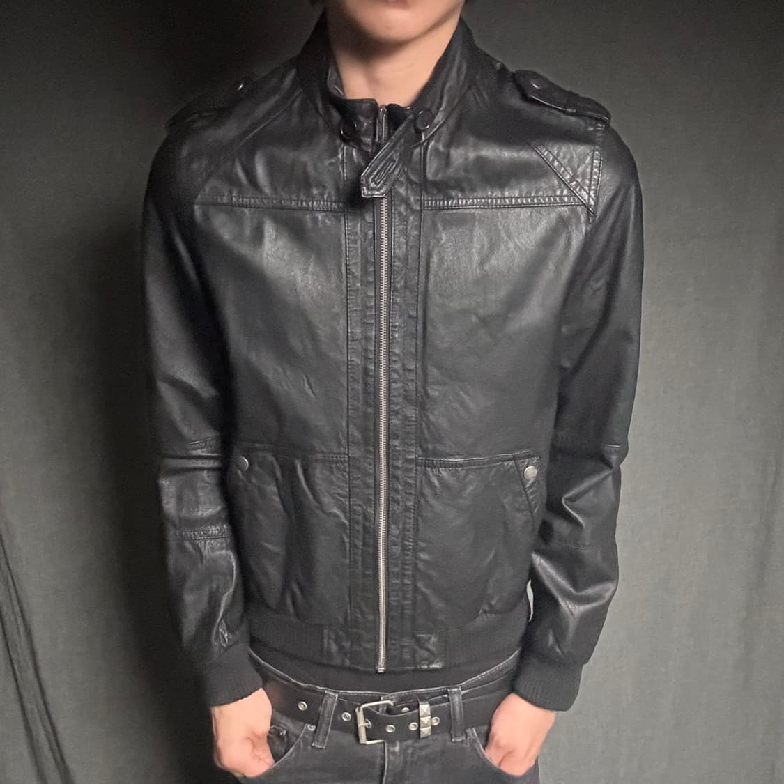 vintage black leather jacket 상품이미지2