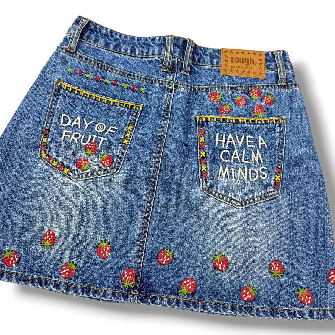 JPN rough 러프 하구미 딸기 자수 데님 미니스커트 상품이미지3
