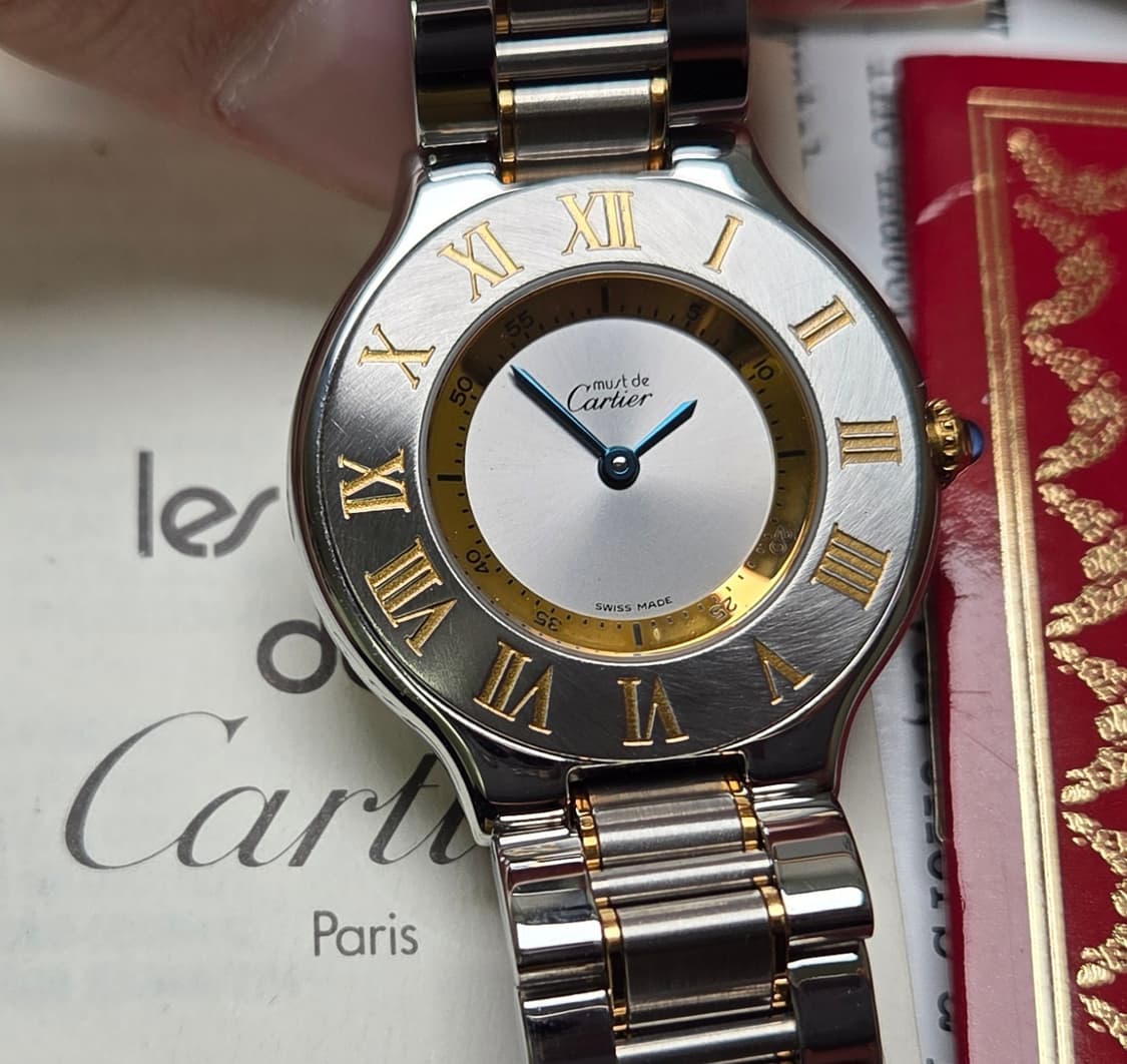 빈티지 까르띠에 머스트드 21C 콤비 31mm 남녀공용 블루핸즈 쿼츠  상품이미지1