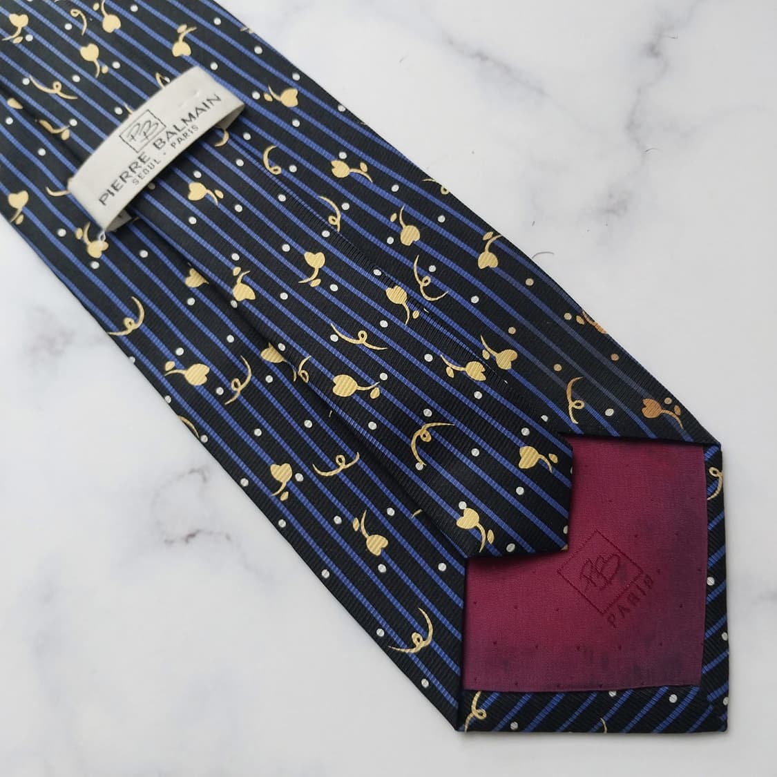 피에르 발망 실크 블랙&블루 플로럴 넥타이 9.7cm A등급 K1286
 상품이미지9