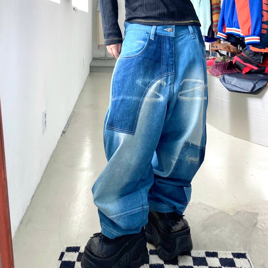 푸부 클라우드 패치워크 올드스쿨 와이드 데님 팬츠 상품이미지3