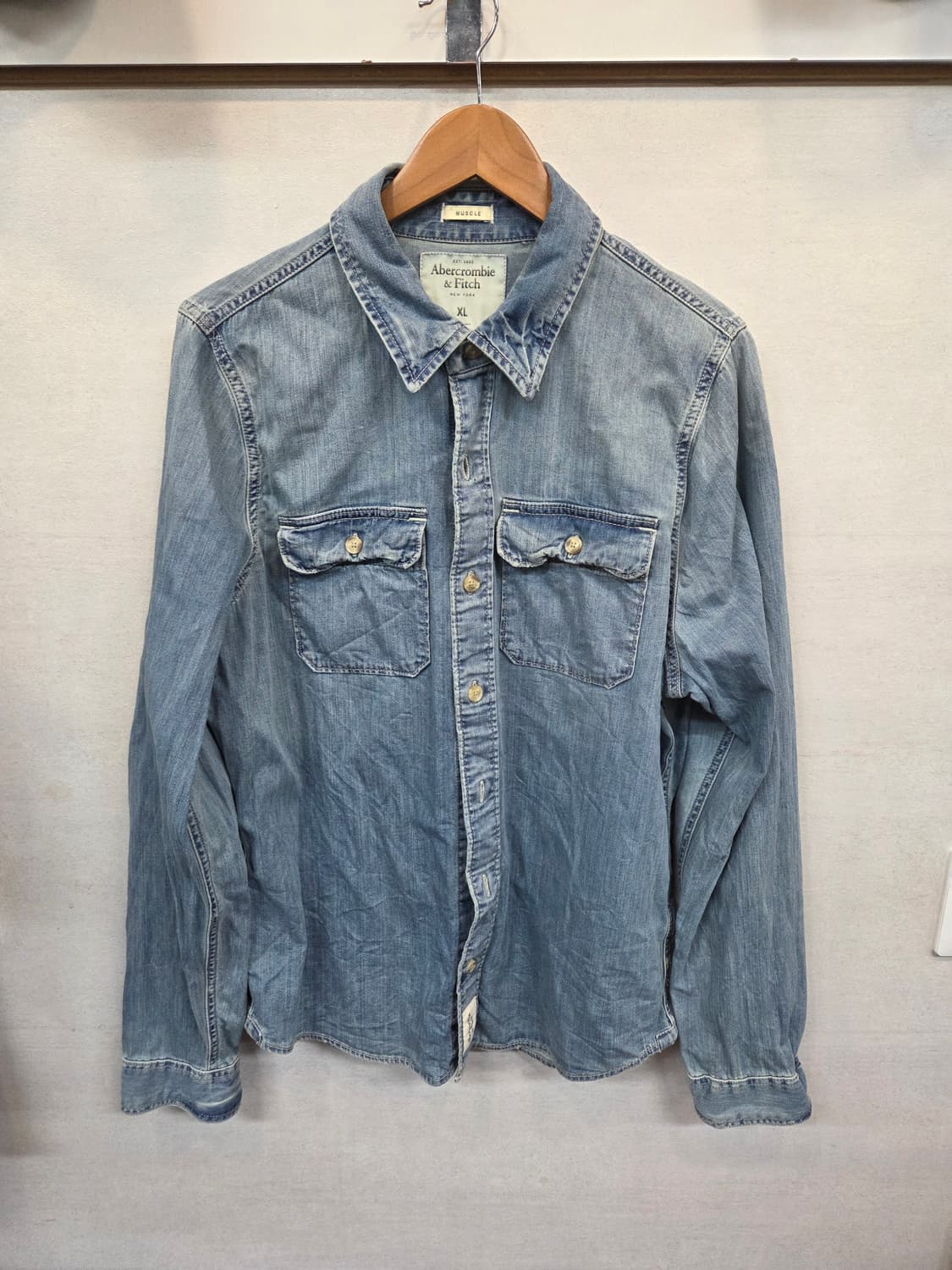 아베크롬비 빈티지 데님 셔츠긴팔 xl 머슬 상품이미지1