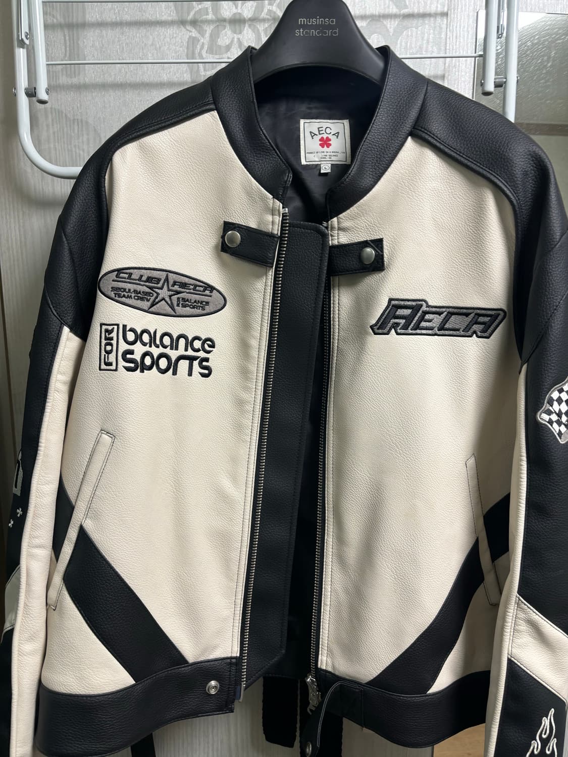 AECA 에이카화이트 레이싱 패치 바이커 자켓 상품이미지2