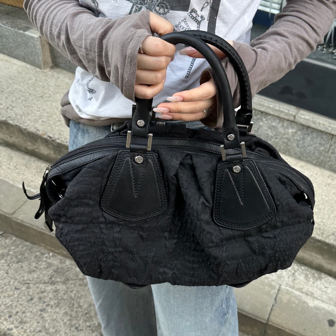 00s 프란체스코 비아시아 가죽 디테일 백 상품이미지8