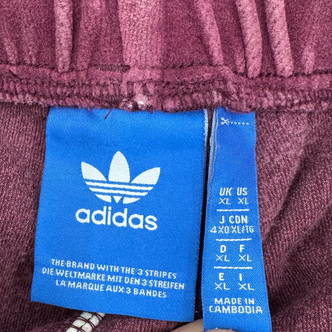 아디다스 벨벳 벨루어 버건디 삼선 트랙팬츠 상품이미지4